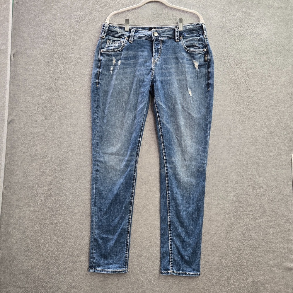 Silver Jean Co‎ Women Jeans 32x29 Blue Denim Girlfriend Distressed Mid Rise